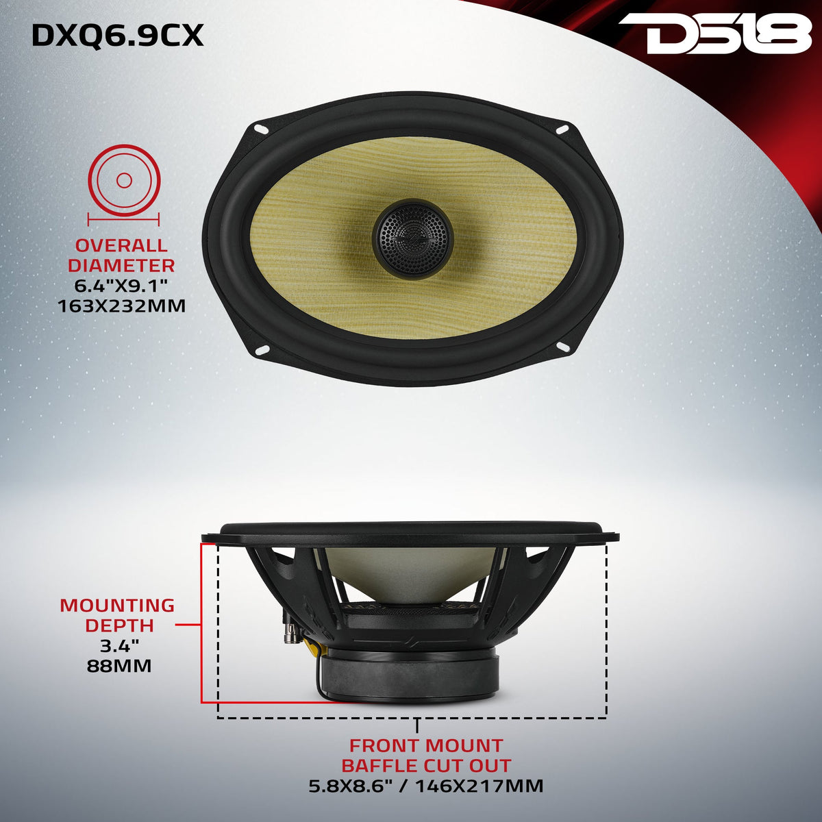 DXQ 6x9" 2-Way Coaxial Speaker with Yellow Straw and Composite Foam Cone | 150W RMS 4-Ohm