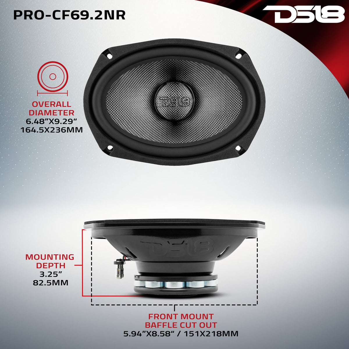 PRO 6x9" Mid-Bass Loudspeaker with Water-Resistant Carbon Fiber Cone & Neodymium Rings, 300W RMS, 2-Ohm